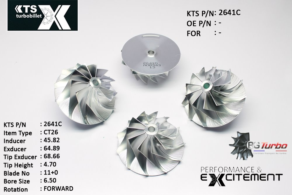 Turbo ROUE FORGÉE MFS PERFORMANCE - 11+0 PALES - INDUCER : 45,82 - EXDUCER : 64,89 - TYPE : CT26ANGLE : 60° - ROTATION : Forward - SUPER BACK : 0,6 - BORE SIZE : 6,5
